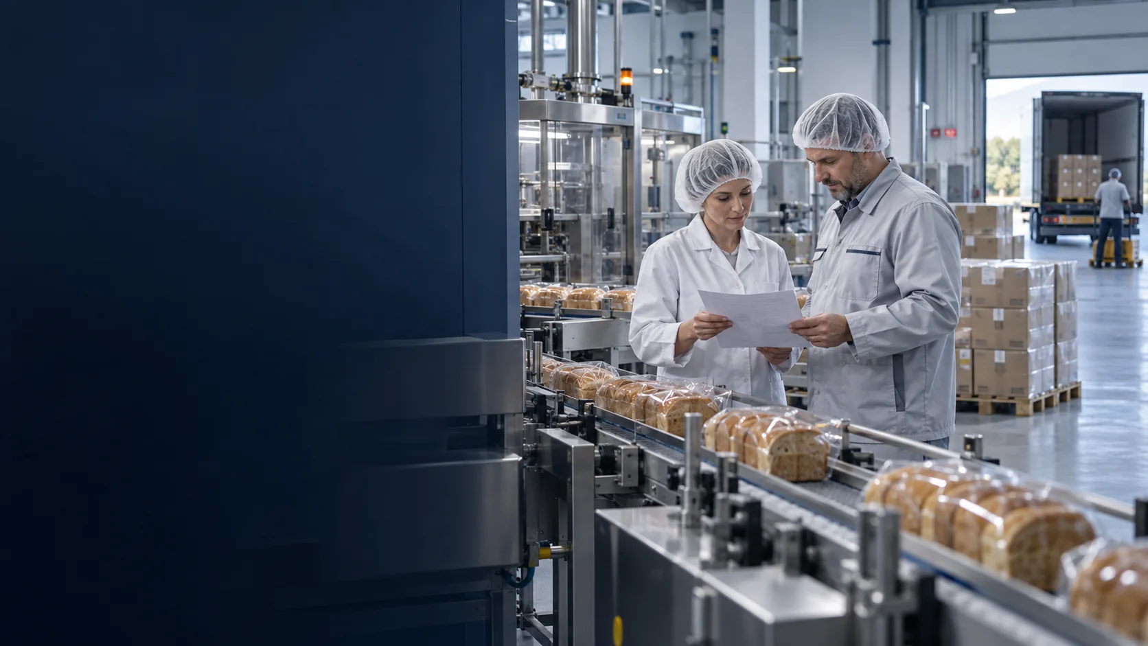 Сотрудники пищевого производства согласуют отправку продукции